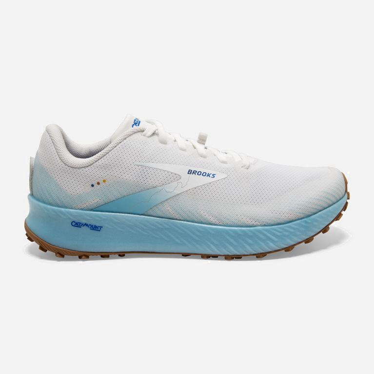 Brooks Catamount Womens Trail Running Shoes - White/Iced Aqua/Blue - Philippines (012538SAF)